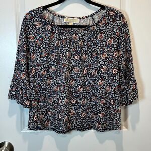 Michael Kors Women's Navy Paisley Print Bell Sleeve Top Size Medium